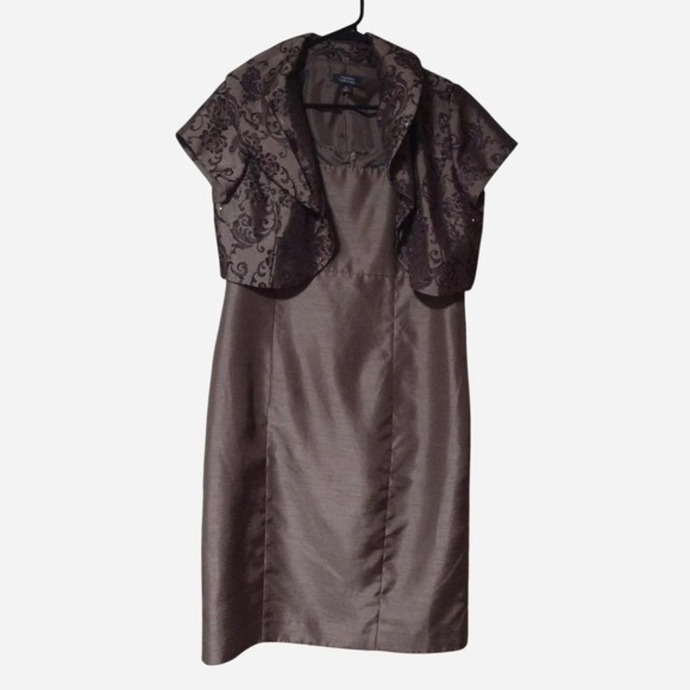 Dress Barn Collection Brown satin dress with bolero jacket wedding guest size 12